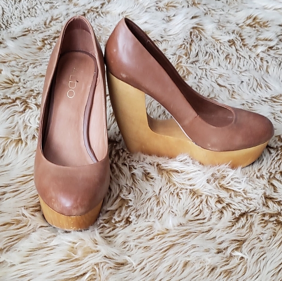 ALDO / Leather Wooden Platforms 7,5 - Picture 4 of 7
